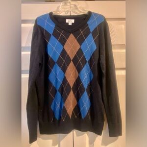 Croft & Barrow Navy Argyle Sweater Long Sleeve Cotton Blend Pullover Men's Sz M